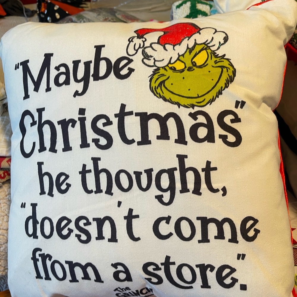Grinch Christmas Quote Pillow - White